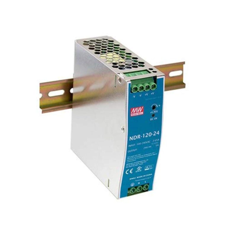 MEAN WELL NDR-120-24 Single Output Industrial DIN Rail Power Supply, 24 Volts 5 Amps 120 Watts