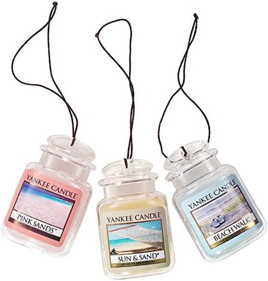 Yankee Candle Hanging Car Jar® Ultimate 3-Pack Air Fresheners, Neutralizes Odors Up to 30 Days, Includes: Beach Walk, Pink Sands, and Sun and Sand (Pack of 3) Yankee Candle Hanging Car Jar® Ultimate 3-Pack Air Fresheners, Neutralizes Odors Up to 30 Days, Includes: Beach Walk, Pink Sands, and Sun and Sand (Pack of 3)