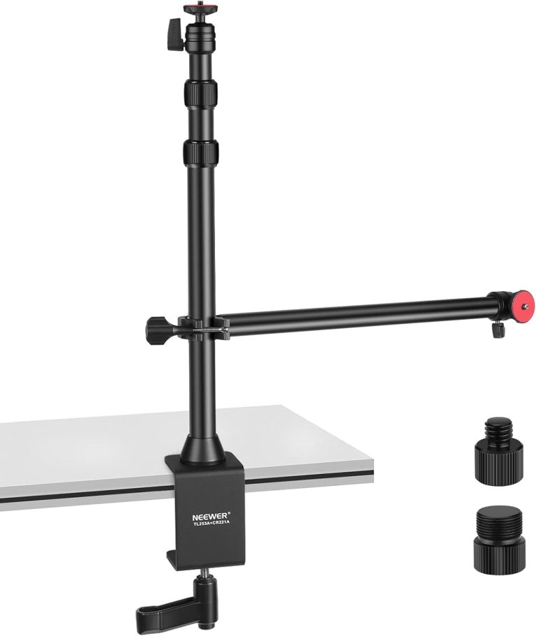 NEEWER Camera Desk Mount with Overhead Camera Mounting Arm and 1/4″ Ball Head, 17″ – 41″ Adjustable Tabletop Light Stand with C Clamp for DSLR Camera, Ring Light, Webcam, Photo Video Shooting