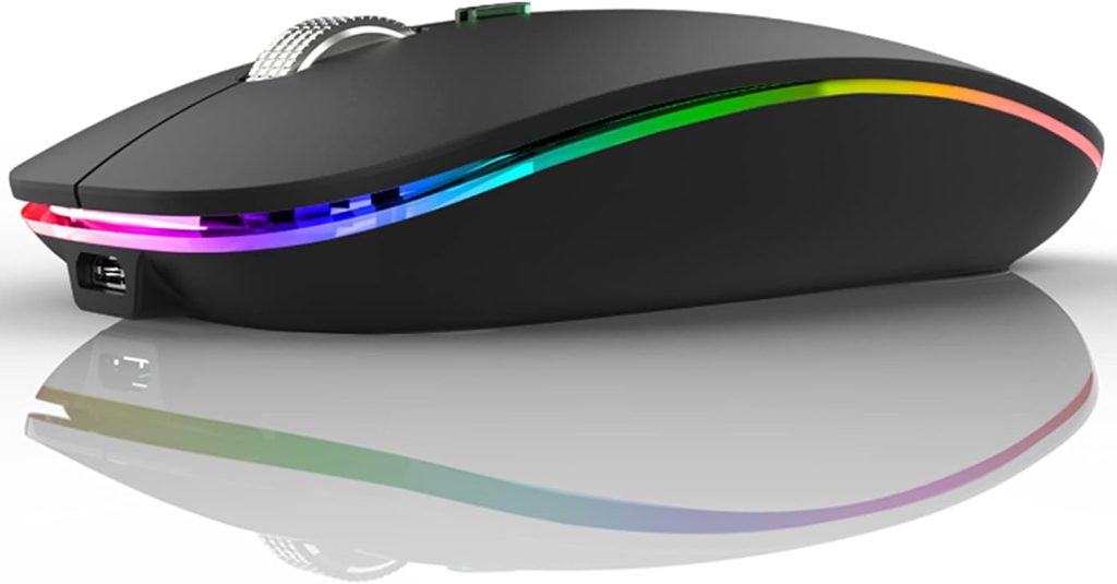 TENMOS Wireless Bluetooth Mouse, LED Slim Dual Mode (Bluetooth 5.1 + USB) 2.4GHz Rechargeable Silent Bluetooth Wireless Mouse with Type C Adapter for Laptop/Macbook/iPad OS 13 and above (Matte Black)