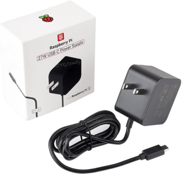 Official 27W USB-C Power Supply for Raspberry Pi 5, 5.1V/5A, 9V/3A, 12V/2.25A, 15V/1.8A, Black US