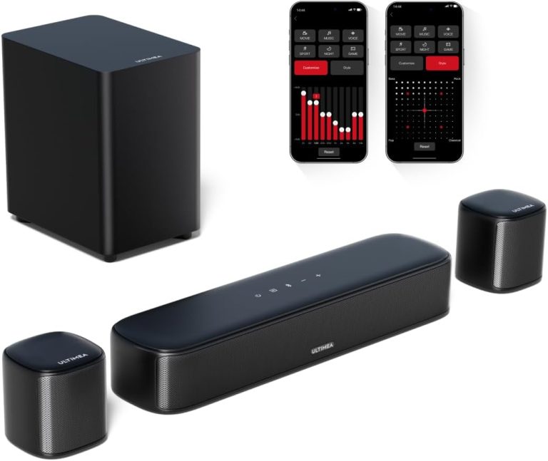 ULTIMEA 5.1 Sound Bar with Virtual Surround Sound System for TV, Sound Bar for Smart TV with 2 Surround Speakers for Home Theater, App Control, Wired Subwoofer, Peak Power 250W, Opt/AUX/BT, Aura A30