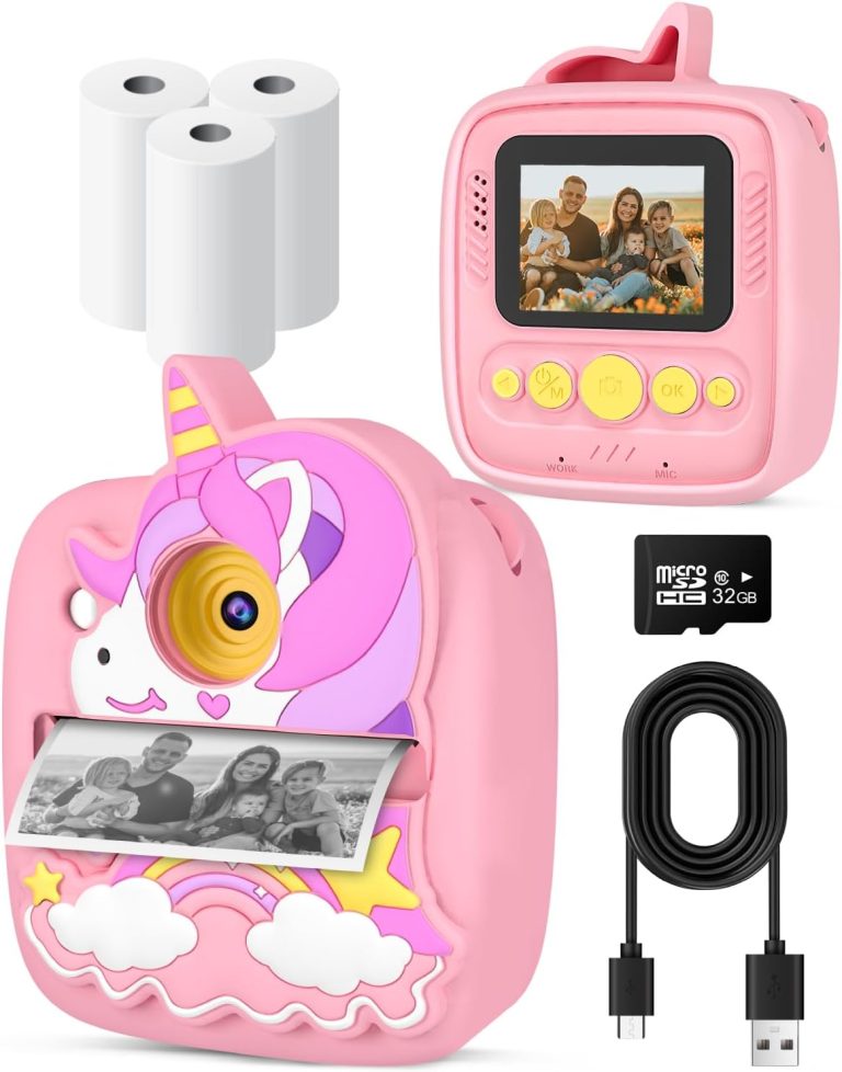 Instant Print Camera for Kids 3-12 Years, Thermal Print Kids Camera Toy is a Surprise Gift for Girls & Boys with 32G SD Card, 48 MP Photo, 1080P Video, 3 Rolls of Photo Paper (Pink)