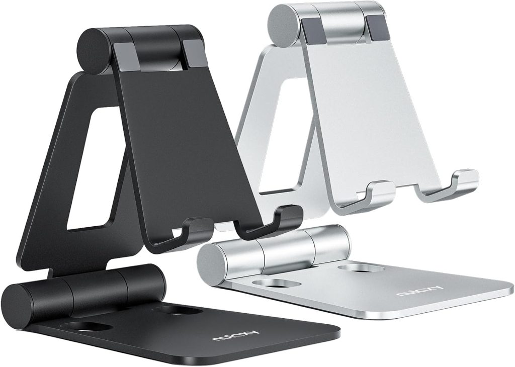 Nulaxy 2 Pack Dual Folding Cell Phone Stand, Fully Adjustable Foldable Desktop Phone Holder Cradle Dock Compatible with Phone 16 15 14 13 12 Pro Xs Xs Max Xr X 8, All Phones, Black & Silver Nulaxy 2 Pack Dual Folding Cell Phone Stand, Fully Adjustable Foldable Desktop Phone Holder Cradle Dock Compatible with Phone 16 15 14 13 12 Pro Xs Xs Max Xr X 8, All Phones, Black & Silver