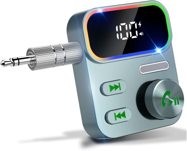 Bluetooth 5.3 Aux Receiver for Car,Upgraded Enhanced Mic and LED Display,Bluetooth Car Adapter,Wireless Audio Receiver for Car/Home Stereo/Wired Headphones/Speaker,Hands-Free Call
