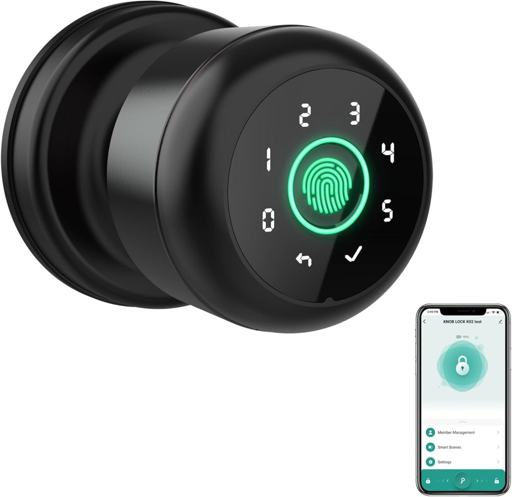 GHome 4 in 1 Smart Fingerprint Door Knob with Keypad Door Lock, Biometric Smart Door Knobs & App Control, Keyless Entry Door Lock Great for Home, Bedroom, Apartment Offices and Garages GHome 4 in 1 Smart Fingerprint Door Knob with Keypad Door Lock, Biometric Smart Door Knobs & App Control, Keyless Entry Door Lock Great for Home, Bedroom, Apartment Offices and Garages