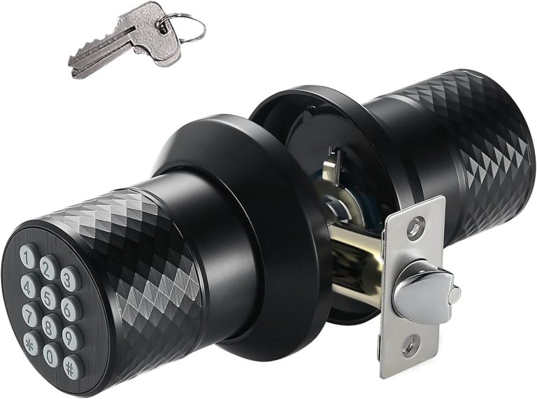 Keypad Door Knob Lock, Keyless Entry Door Lock with Anti-Slip Handle, Auto Lock, Waterproof Electronic Black Door Knob, Safe and Easy Installation for Home, Office, Hotel and Garage