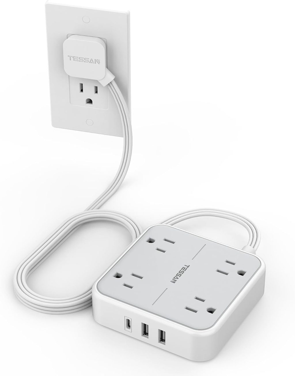 Flat Plug Surge Protector Power Strip, TESSAN 5 ft Ultra Thin Extension Cord with 3 USB Wall Charger(1 USB C Port), 4 Outlets Slim Desk Charging Station for Travel, Office, Dorm Room Essentials Flat Plug Surge Protector Power Strip, TESSAN 5 ft Ultra Thin Extension Cord with 3 USB Wall Charger(1 USB C Port), 4 Outlets Slim Desk Charging Station for Travel, Office, Dorm Room Essentials