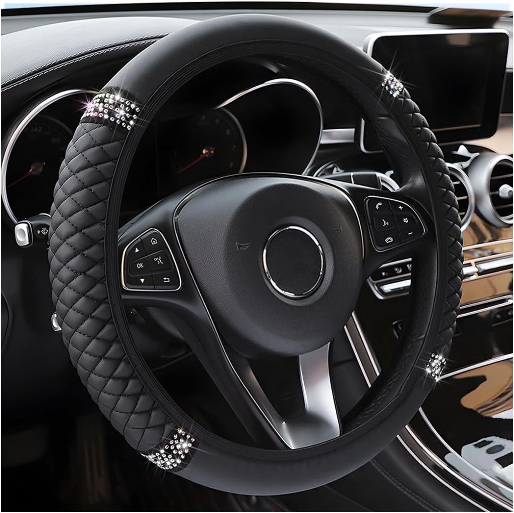 Bling Car Steering Wheel Cover, 15 Inch Rhinestones Soft Leather Elastic Steering Wheel Protector, Sparkly Crystal Diamond for Women Girls, Car Interior Accessories for Most Cars (Black) Bling Car Steering Wheel Cover, 15 Inch Rhinestones Soft Leather Elastic Steering Wheel Protector, Sparkly Crystal Diamond for Women Girls, Car Interior Accessories for Most Cars (Black)