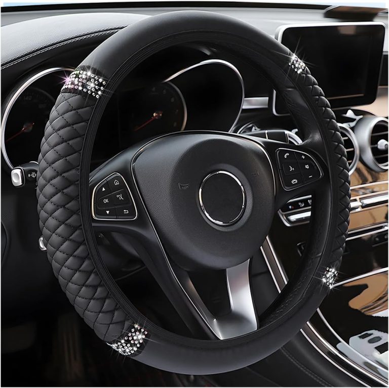 Bling Car Steering Wheel Cover, 15 Inch Rhinestones Soft Leather Elastic Steering Wheel Protector, Sparkly Crystal Diamond for Women Girls, Car Interior Accessories for Most Cars (Black)