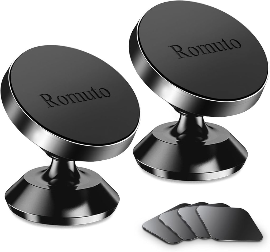 【 2-Pack 】 Magnetic Phone Holder for car Dashboard [ Strong Magnet ] [ 4 Metal Plate ] iPhone Magnetic Phone Mount for car, [ 360° Rotation ] Universal Dash Car Mount Fits All Cell Phone