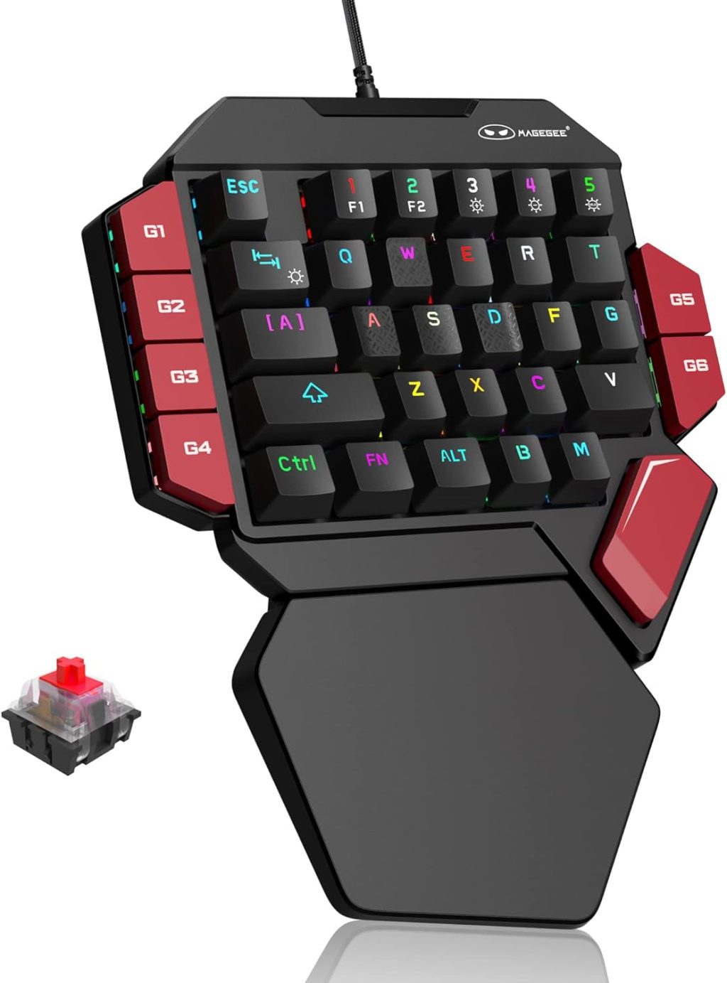 MageGee One Handed Professional Gaming Keyboard, RGB Backlit 35 Keys Mini Wired Mechanical Keyboard with Red Switch for PC Gamer, Support 6 Macro Keys – Black/Red MageGee One Handed Professional Gaming Keyboard, RGB Backlit 35 Keys Mini Wired Mechanical Keyboard with Red Switch for PC Gamer, Support 6 Macro Keys – Black/Red