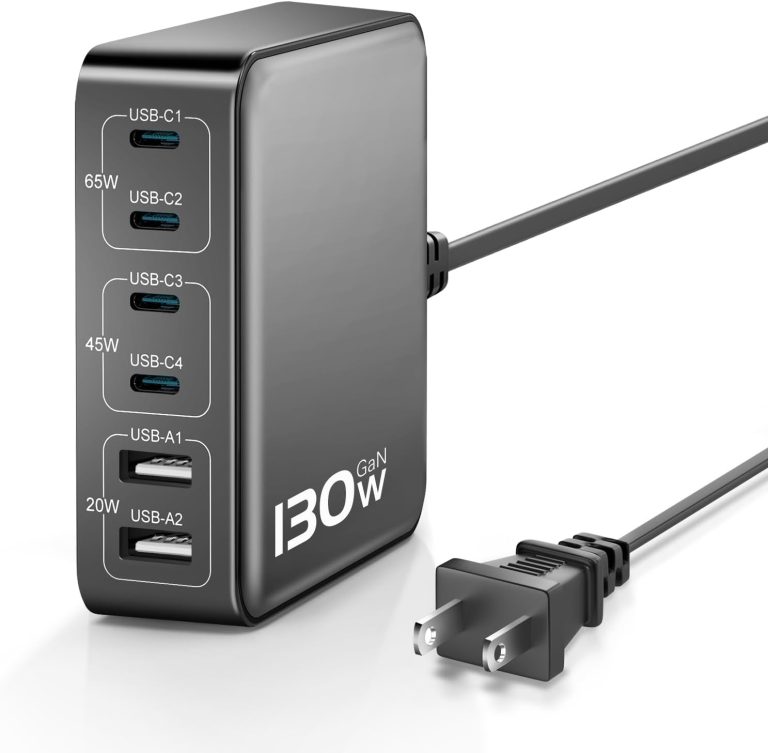 MSTJRY USB C Charger Fast Charger Block: 130W 6 Port Charging Station for Multiple Devices, Portable Desktop Laptop Charger, for MacBook Pro/Air/iPad iPhone 16 15/14/13/Pro Max/Galaxy Note
