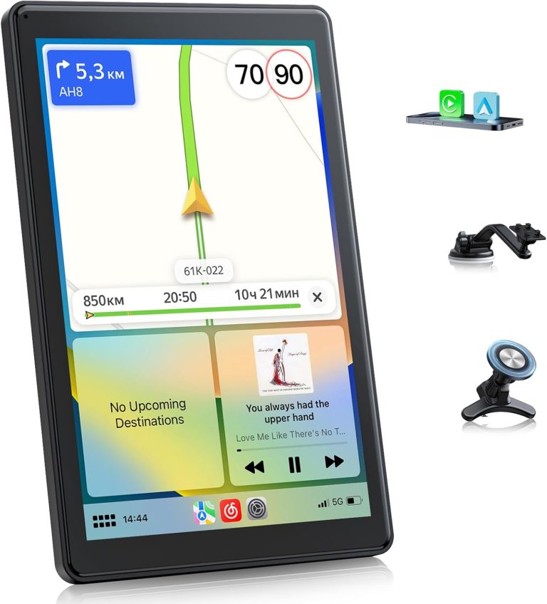 LAMTTO 8″ Wireless Apple Carplay Screen for Car Android Auto Portrait & Landscape Screen, GPS Navigation, Portable Car Audio Receivers Mirror Link, OTA, Bluetooth, Voice Control, Magnetic Holder