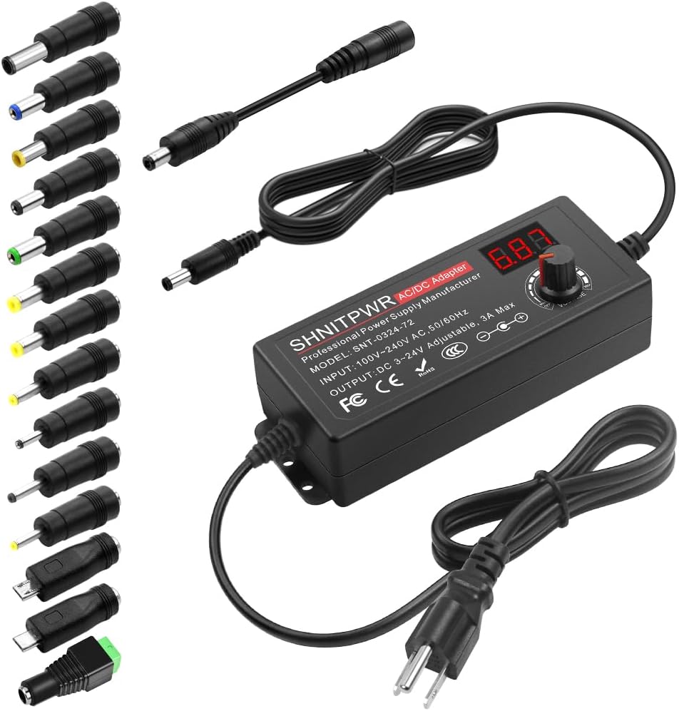 SHNITPWR 3V ~ 24V 3A 72W Power Supply Adjustable DC 3V 5V 6V 9V 12V 15V 16V 18V 19V 20V 24V Variable Universal AC/DC Adapter 100V-240V AC to DC Converter with 14 Tips 5.5×2.5mm 4.0×1.7mm 3.5×1.35mm SHNITPWR 3V ~ 24V 3A 72W Power Supply Adjustable DC 3V 5V 6V 9V 12V 15V 16V 18V 19V 20V 24V Variable Universal AC/DC Adapter 100V-240V AC to DC Converter with 14 Tips 5.5×2.5mm 4.0×1.7mm 3.5×1.35mm