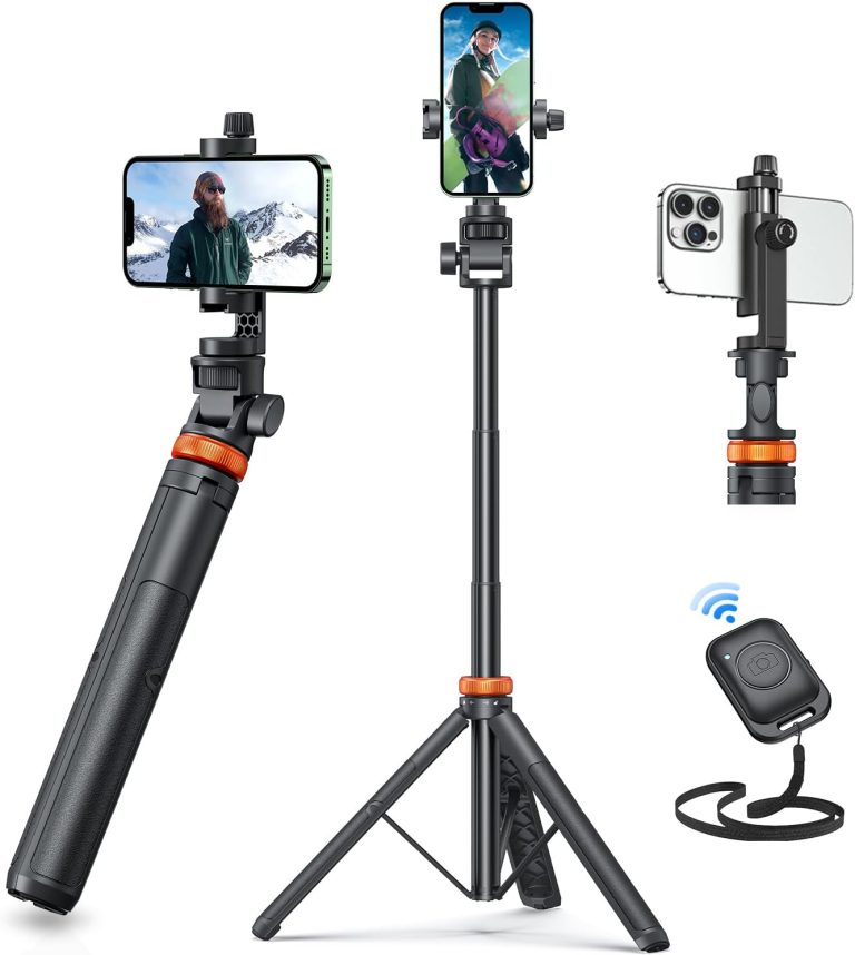 Newest iPhone Tripod Stand, EUCOS 62″ Phone Tripod&Selfie Stick with Remote Shutter for Video Recording, Solidest Cell Phone Tripod Stand for iPhone Compatible iPhone 13Pro Max/12Pro/Samsung/DJI/GoPro
