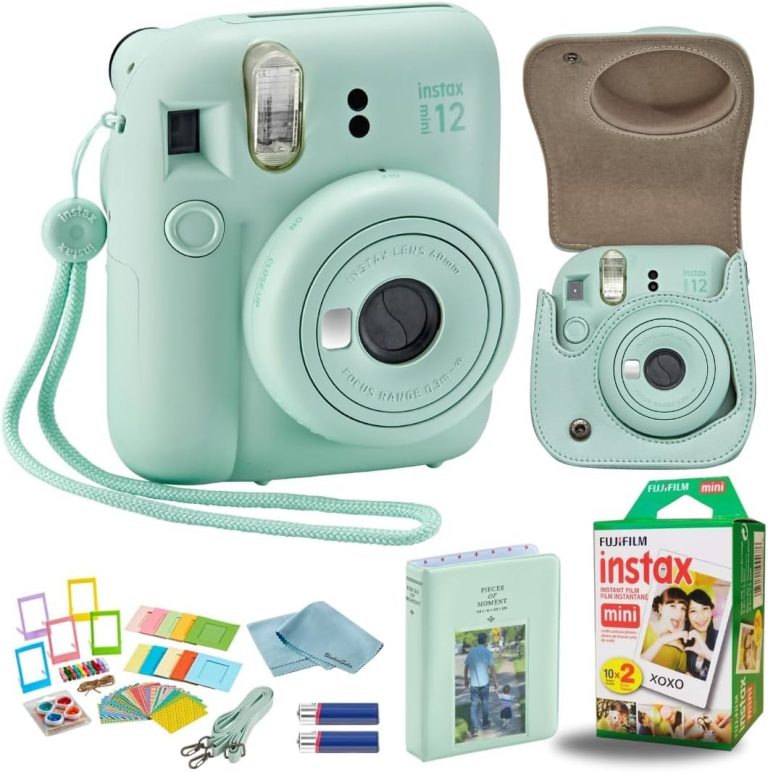 Fujifilm Instant Mini 12 Instant Camera + BluebirdSales Accessory Bundle & Compatible Custom Case + Fuji Instant (20 Shots) Designer Mini Photo Album (60 Pockets) (Mint Green)