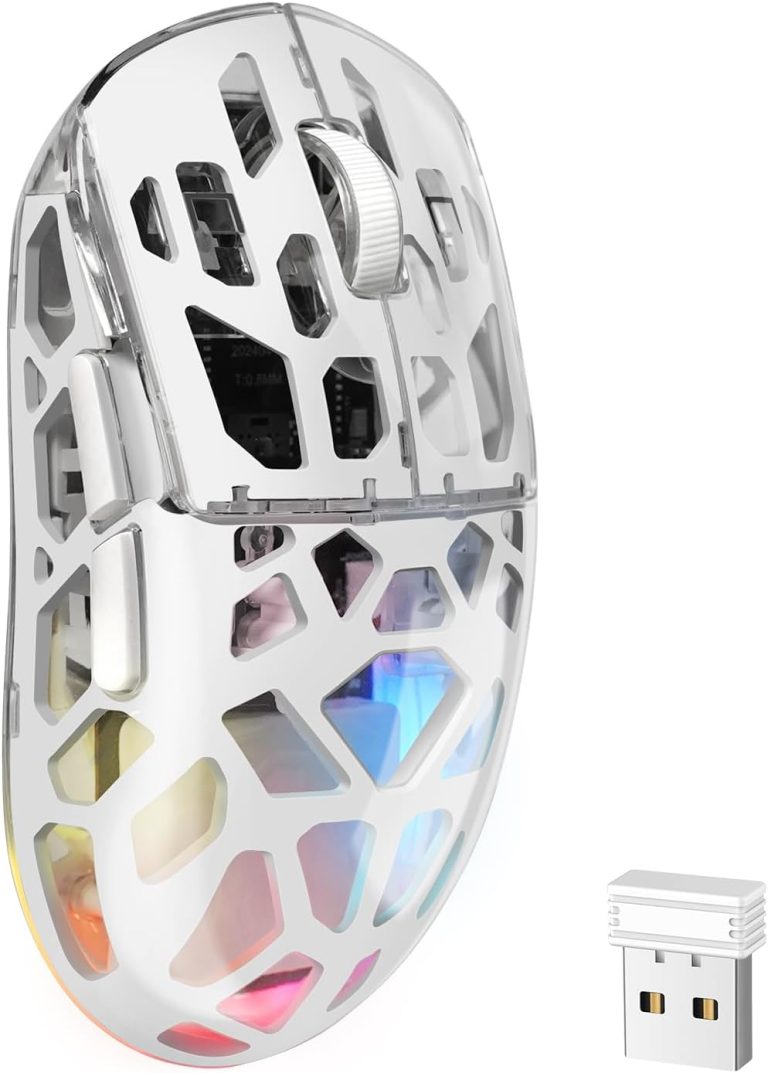 KM-2 Gaming Mouse, Wireless Mouse for Laptop with Transparent Honeycomb Shell, Tri-Mode 2.4G/Type-C/BT 5.2, 11 RGB Lights, 60Hrs Ergonomic Programmable Computer Gamer Mice for Windows PC Mac