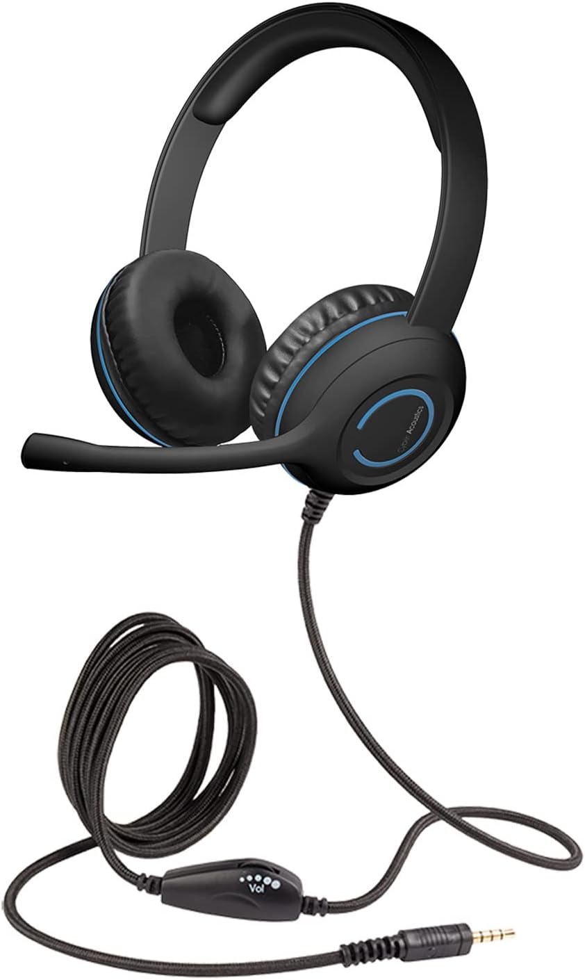 Cyber Acoustics 3.5mm Stereo Headset (AC-5002) with Noise Canceling Microphone for PCs, Tablets, and Cell Phones in The Classroom or Home Cyber Acoustics 3.5mm Stereo Headset (AC-5002) with Noise Canceling Microphone for PCs, Tablets, and Cell Phones in The Classroom or Home