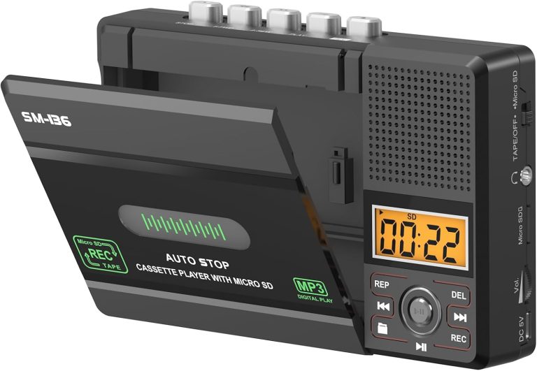 Cassette Tape Player Recorder, Compact Walkman Audio Cassette to Digital Converter via USB C or SD Card, LCD Dispaly, Build-in Microphone, Headphone Jack, Speaker, 16GB SD Card