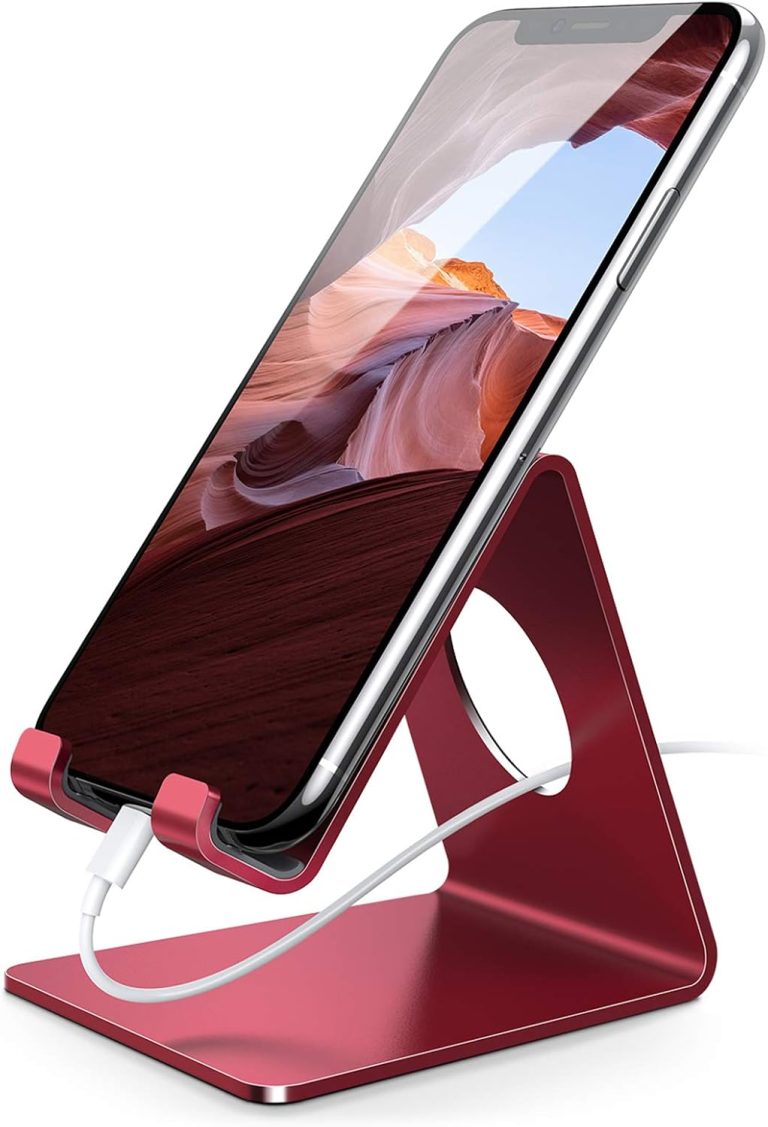 Lamicall Cell Phone Stand, Phone Dock : Cradle, Holder, Stand, Compatible with Phone 12 Mini 11 Pro Xs Xs Max Xr X 8 7 6 6s Plus 5 5s 5c All Android Smartphone Charging, Accessories Desk – Red