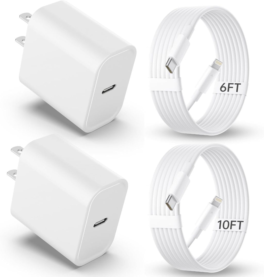 iPhone Charger Fast Charging【MFi Certified】 2Pack 20W PD USB C Wall Charger 6&10FT Cable Fasting Charging Adapter Compatible with iPhone 14Pro/13 Pro/12/12 Pro Max/11 Pro Max/XS Max/XS/XR/X/8 and More iPhone Charger Fast Charging【MFi Certified】 2Pack 20W PD USB C Wall Charger 6&10FT Cable Fasting Charging Adapter Compatible with iPhone 14Pro/13 Pro/12/12 Pro Max/11 Pro Max/XS Max/XS/XR/X/8 and More