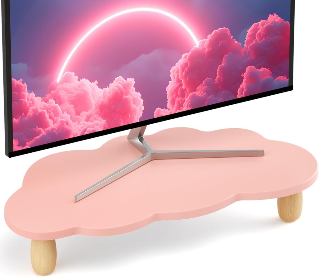 Monitor Stand Riser,Cloud-Shaped Sturdy Wood Computer Monitor Riser, Laptop Monitor Stand, Multi-Purpose Desktop Organizer Riser for Computer, Laptop, Printer, TV,Pink Monitor Stand Riser,Cloud-Shaped Sturdy Wood Computer Monitor Riser, Laptop Monitor Stand, Multi-Purpose Desktop Organizer Riser for Computer, Laptop, Printer, TV,Pink