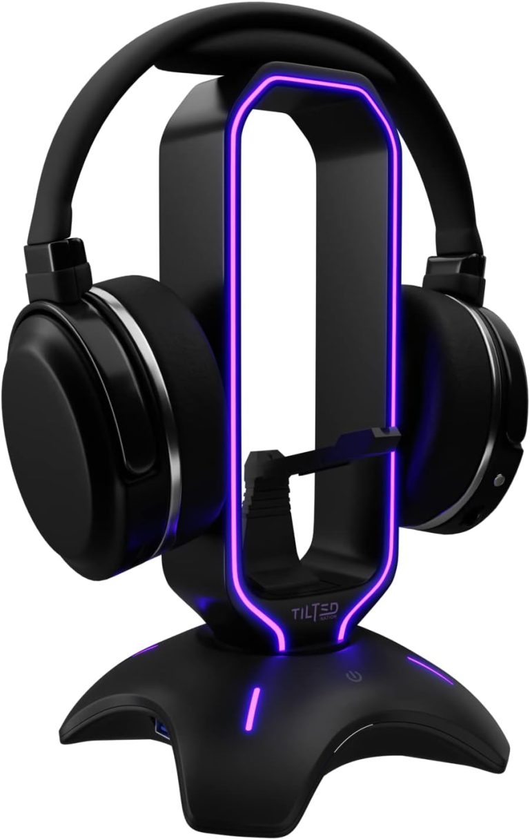Tilted Nation RGB Headset Stand and Gaming Headphone Stand for Desk Display with Mouse Bungee Cord Holder with USB 3.0 Hub for Xbox, PS5, PC – Perfect Gaming Accessories Gift