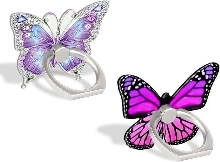 Cell Phone Butterfly Finger Ring Holder 360 Degree Rotation Metal Ring Grip for iPhone Samsung Galaxy All Smartphone Mobile Cute Accessories（Purple & Dark Purple）