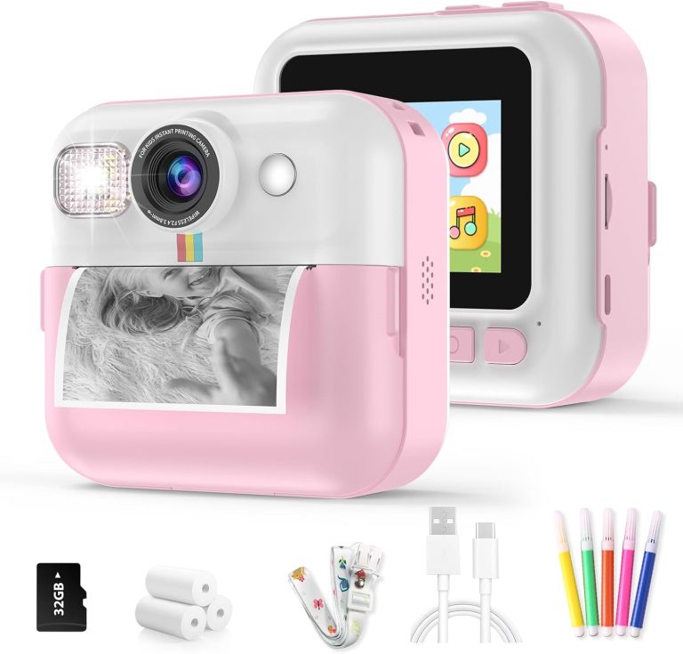 Kids Camera,Toddler Camera Instant Print Toys,1080P Children Printable Camera,Pink Selfie Camera Christmas Birthday Gifts for Girls Boys Age 3-10 with 3 Roller Photo Paper (Pink)