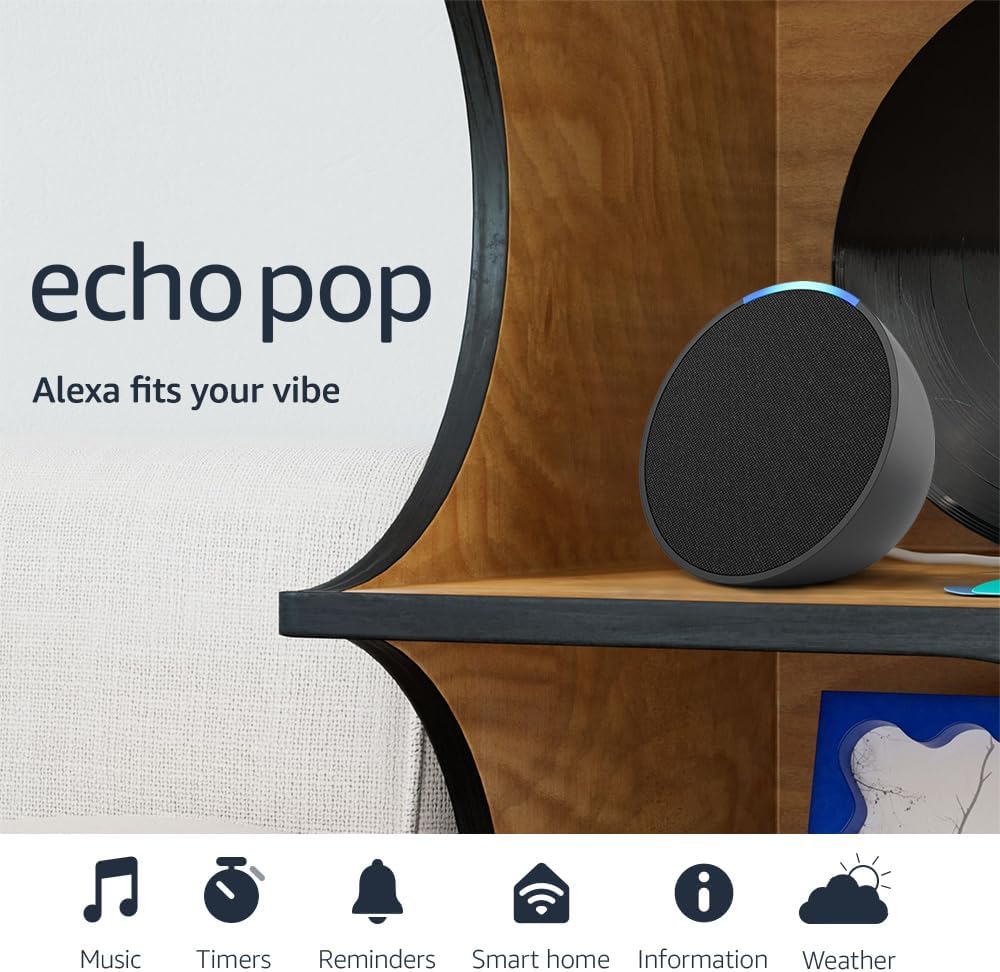 Amazon Echo Pop (newest model), Our smallest Alexa speaker, Fits in any room, Charcoal Amazon Echo Pop (newest model), Our smallest Alexa speaker, Fits in any room, Charcoal