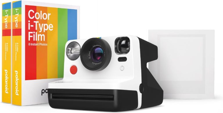 Polaroid Now Gen2 I-Type Instant Film Camera Gift Bundle – Now Gen2 Black and White with Double Pack of Color Film (16 Photos) Bonus White Small Photo Album (6440)