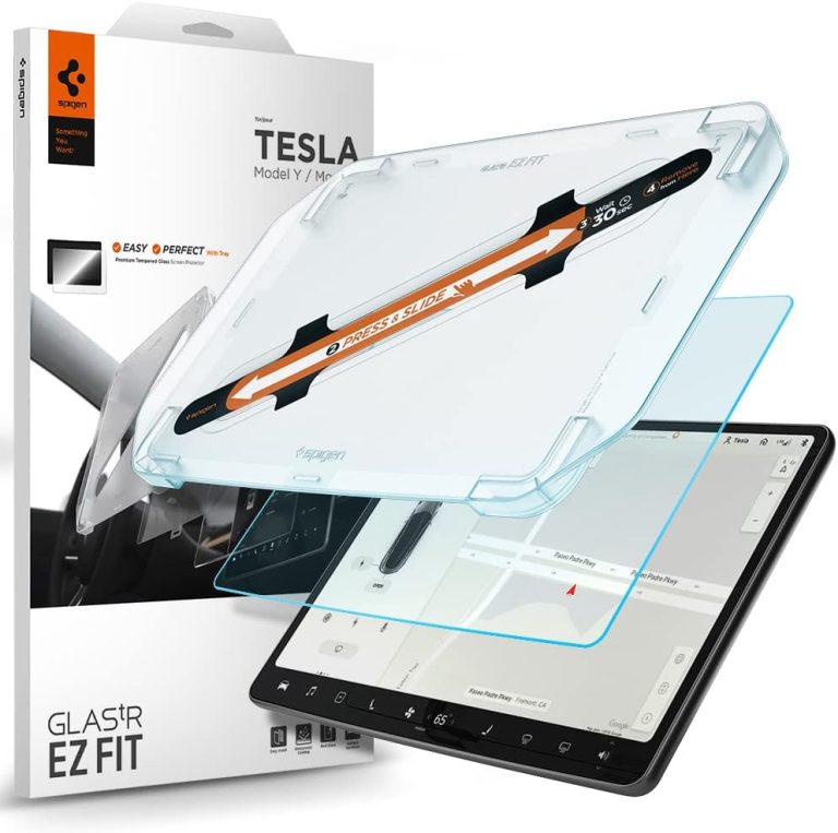 Spigen Tempered Glass Screen Protector [GlasTR EZ FIT] Designed for Tesla Model 3 (2023-2017), Tesla Model Y (2024-2020) 15 inch Dashboard Touchscreen – Matte/Anti Fingerprint