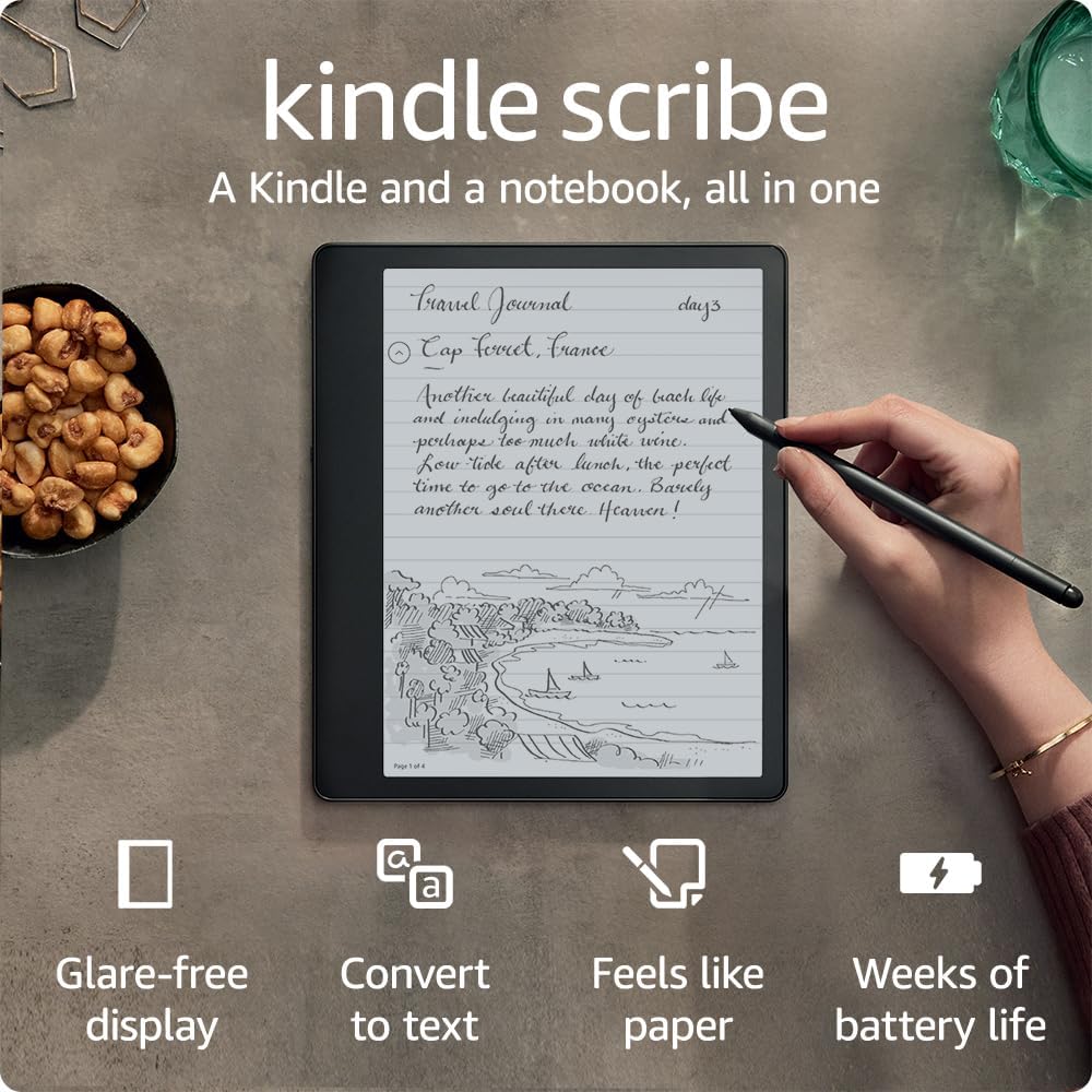 Amazon Kindle Scribe (16 GB) – 10.2” 300 ppi Paperwhite display, a Kindle and a notebook all in one, convert notes to text and share, includes Basic Pen Amazon Kindle Scribe (16 GB) – 10.2” 300 ppi Paperwhite display, a Kindle and a notebook all in one, convert notes to text and share, includes Basic Pen