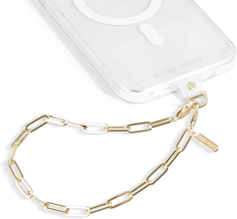 Case-Mate Phone Charm with Gold Metal Chain | Detachable Anti Theft Phone Strap | Hands-Free iPhone Wrist Strap for Women | Phone Chain Wristlet – Fits Apple, Samsung, Google Pixel & More | Gold