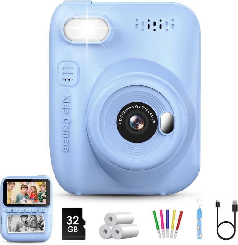 Kids Instant Print Camera, 3.0-Inch HD Screen 32MP Photo Instant Digital Camera Christmas Birthday Gifts Toys for Toddle Children Girls Boys Age 3-12 – Blue
