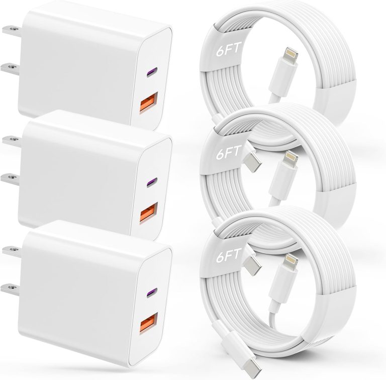 USB C Charger iPhone Charger Fast Charging 3Pack 20W PD+QC3.0 USB A Dual Port Wall Charger Block with 6FT USB C to Lightning Cable Compatible with iPhone 14 Pro Max/13Pro/12/11/XS/XR/X