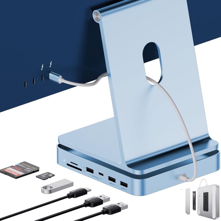 USB C HUB for iMac 24 inch 2021/2023/2024, PULWTOP USB Hub Adapter iMac Accessories for iMac M1/M3/M4 with USB C 10Gbps 3*USB A SD/TF, Docking Station Support Expand M.2 SSD (Not Included),Blue