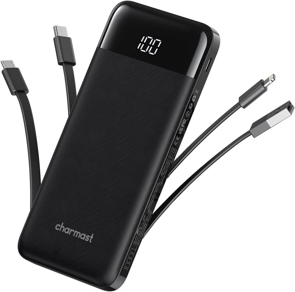 Portable Charger with Built in Cables, Portable Charger with Cords Wires Slim 10000mAh Travel Essentials Battery Pack 6 Outputs 3A High Speed Power Bank for iPhone Samsung Pixel LG Moto iPad Portable Charger with Built in Cables, Portable Charger with Cords Wires Slim 10000mAh Travel Essentials Battery Pack 6 Outputs 3A High Speed Power Bank for iPhone Samsung Pixel LG Moto iPad