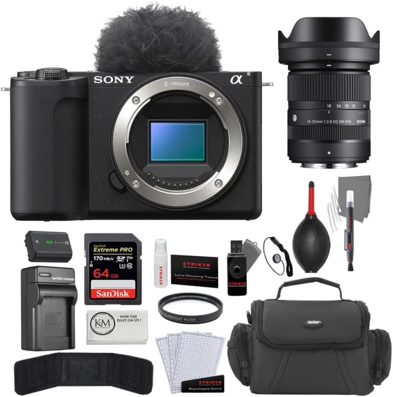 Sony ZV-E10 II Mirrorless Camera | Black Bundled with Sigma 18-50mm f/2.8 DC DN Lens + 64GB Card + Photo Starter Kit + Battery Charger + UV Filter + Microfiber Cleaning Cloth (7 Items)