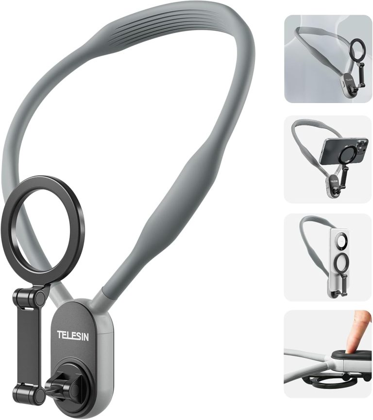 Magnetic Neck Mount for Phones, Neck Cell Phone Holder POV/Vlog Selfie Mount Hand Free Phone Neck Holder Chest Stand Strap Video Recording for iPhone 16 15 14 13 12 Seires Android Phones Gray