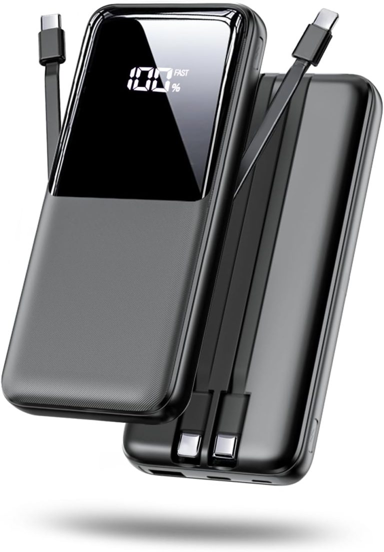 Portable Charger Power Bank – 15000mAh Fast Charging Powerbank Battery Pack with Built in USB-C(22.5W) and iOS(20W) Output Cable Compatible with iPhone Android Samsung etc (1 Pack, Black)
