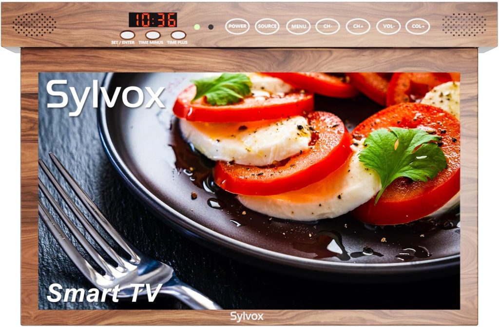 SYLVOX 15.6″ Flip Down Smart TV Under Cabinet TV Supports 360 Degree Rotation WiFi & Wireless Connection, Storage Design for Kitchen Bedroom RV Yacht (Wood Grain Color) SYLVOX 15.6″ Flip Down Smart TV Under Cabinet TV Supports 360 Degree Rotation WiFi & Wireless Connection, Storage Design for Kitchen Bedroom RV Yacht (Wood Grain Color)
