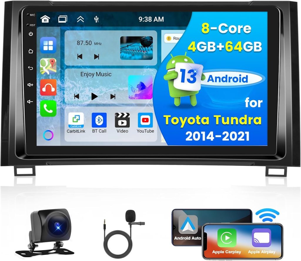[4G+64G] for Toyota Tundra 2014-2021 with Wireless Carplay Android Auto, Hikity 9 Inch Android 13 Touch Screen Radio with DSP BT 5.0 GPS Navigation WiFi