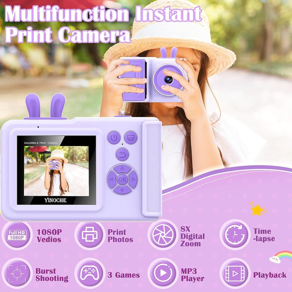 Kids Camera Instant Print,1080P Kids Instant Toddler Camera for Kids That Print Photos, Christmas Birthday Gifts for Girls, Digital Camera Toy for 3 4 5 6 7 8 9 10 Year Old Boys SD Card (Purple) Kids Camera Instant Print,1080P Kids Instant Toddler Camera for Kids That Print Photos, Christmas Birthday Gifts for Girls, Digital Camera Toy for 3 4 5 6 7 8 9 10 Year Old Boys SD Card (Purple)