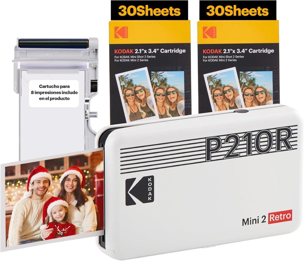KODAK Mini 2 Retro 4PASS Portable Photo Printer (2.1×3.4 inches) Initial 8 Sheets + 60 Sheets Bundle, White KODAK Mini 2 Retro 4PASS Portable Photo Printer (2.1×3.4 inches) Initial 8 Sheets + 60 Sheets Bundle, White