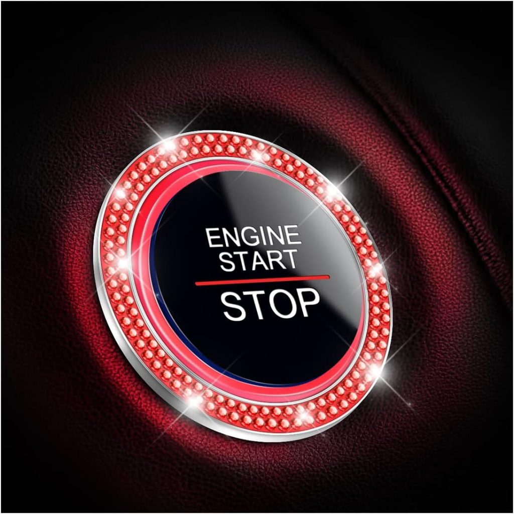 Car Bling Crystal Rhinestone Engine Start Ring Decals, 2 Pack Car Push Start Button Cover/Sticker, Key Ignition Knob Bling Ring, Sparkling Car Interior Accessories for Women (Red) Car Bling Crystal Rhinestone Engine Start Ring Decals, 2 Pack Car Push Start Button Cover/Sticker, Key Ignition Knob Bling Ring, Sparkling Car Interior Accessories for Women (Red)