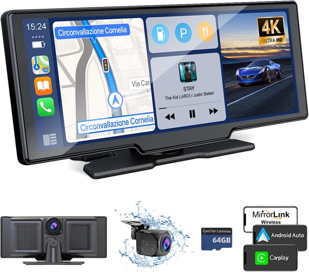 Wireless Car Play Screen with 4K Dashcam, 10.26 Inch Compatible with Apple Carplay/Android Auto, Carplay Screen for Car with 1080P Backup Camera,GPS Navigation/Mirror Link/Voice Control/Bluetooth Wireless Car Play Screen with 4K Dashcam, 10.26 Inch Compatible with Apple Carplay/Android Auto, Carplay Screen for Car with 1080P Backup Camera,GPS Navigation/Mirror Link/Voice Control/Bluetooth