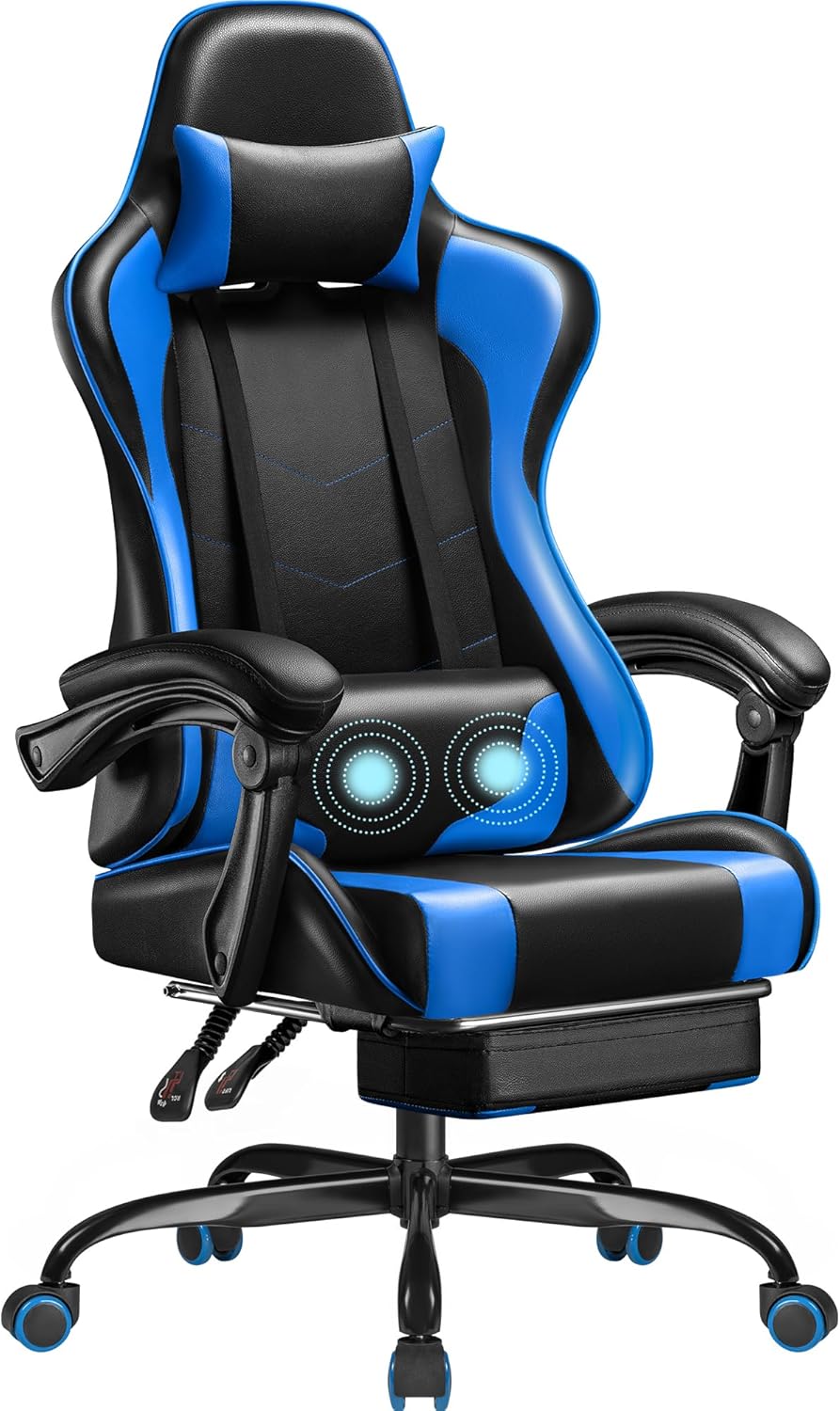 Homall Gaming Chair, Video Game Chair with Footrest and Massage Lumbar Support, Ergonomic Computer Chair Height Adjustable with Swivel Seat and Headrest (Blue) Homall Gaming Chair, Video Game Chair with Footrest and Massage Lumbar Support, Ergonomic Computer Chair Height Adjustable with Swivel Seat and Headrest (Blue)