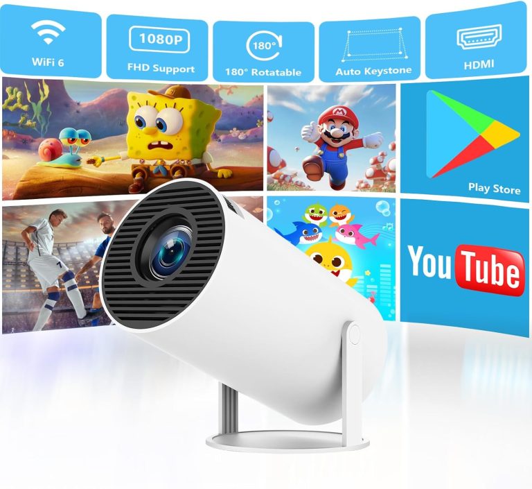 Mini Projector Android 11.0, WiFi Bluetooth 1080P Support Smart Projector, Auto Keystone, 180 Degree Rotation, Home Video Projector, Compatible with Smartphone, HDMI,USB,Fire Stick, PS5